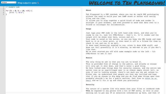 testowanie kodu PHP online – TehPlayground
